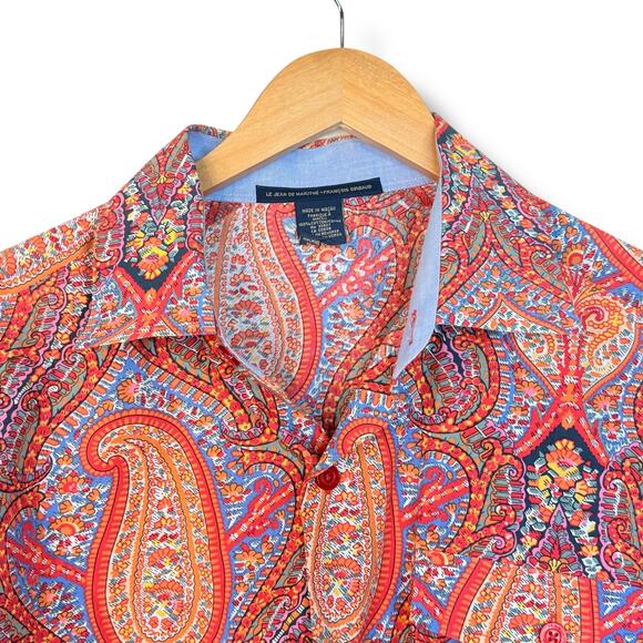 Vtg Le Jean de Marithe + Francois Girbaud Orange Paisley Button Up Shirt Size XL - Picture 2 of 9